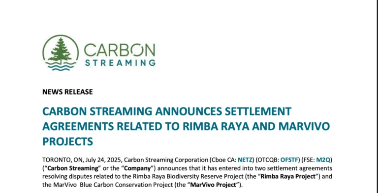 カーボンクレジットプロジェクトの訴訟終結　Carbon Streamingが和解成立を発表