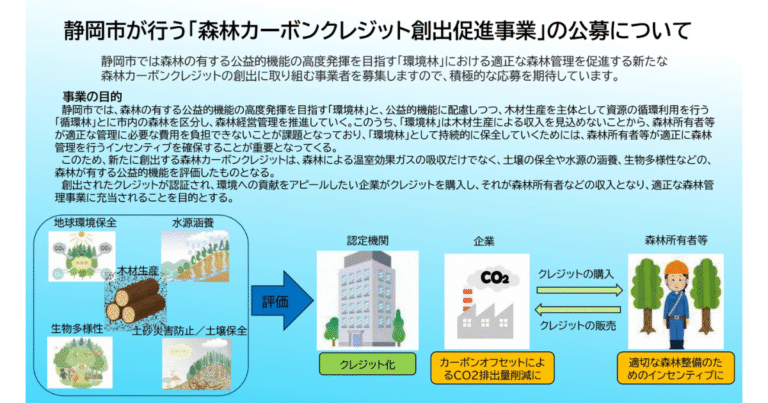静岡市が新制度　「森林カーボンクレジット」で環境林保全へ　　実証事業に地元企業も参画