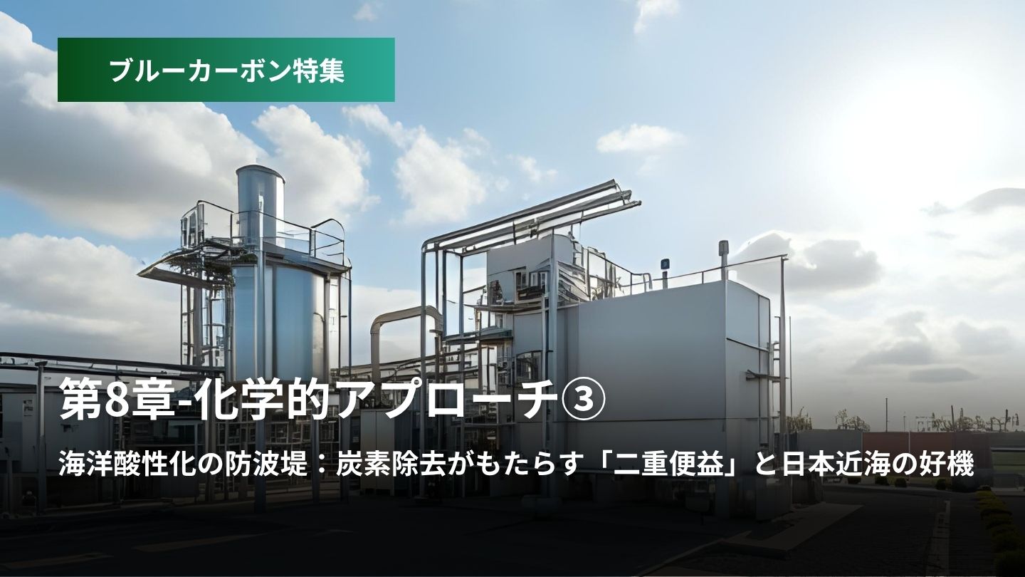 「ブルーカーボン特集:第8章 – 化学的アプローチ  ③海洋酸性化の防波堤  炭素除去がもたらす「二重便益」と日本近海の好機」のアイキャッチ画像