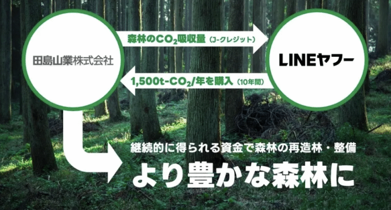 LINEヤフーと田島山業、10年間の森林由来J-クレジット取引契約を締結 