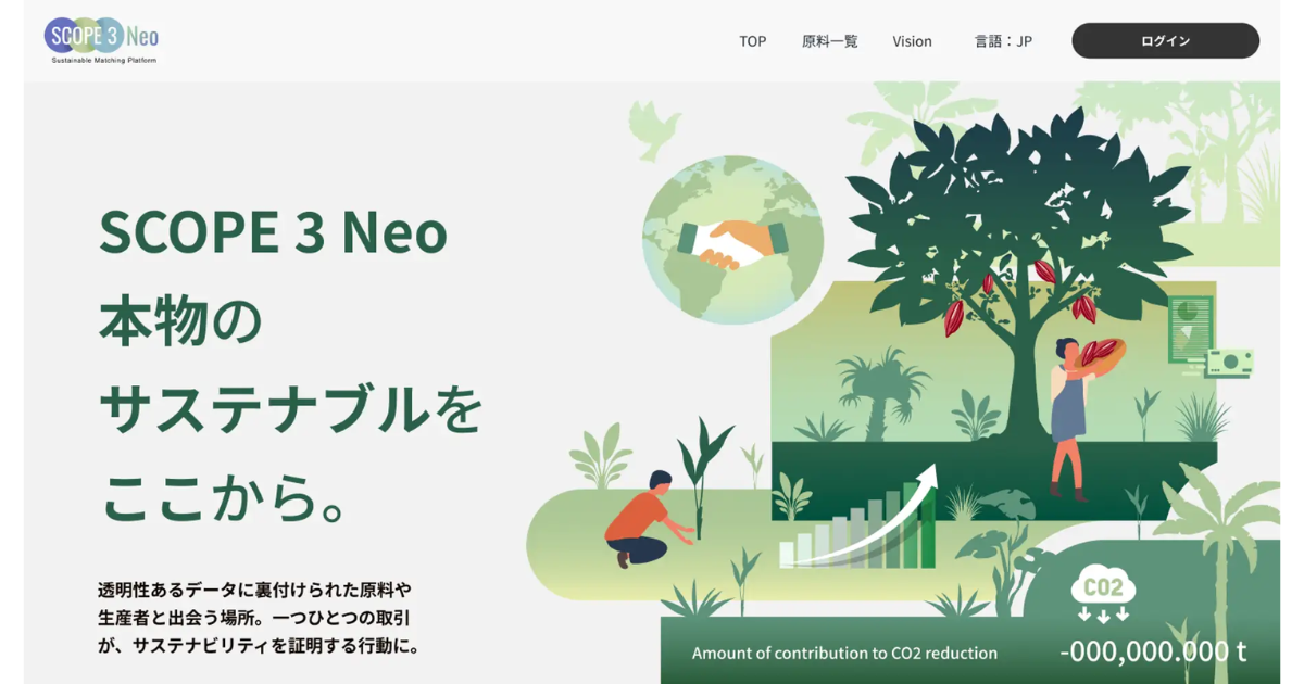 「フルッタフルッタ　Scope3削減支援の新基盤「SCOPE 3 Neo」始動　アグロフォレストリー原料にCO2削減量を紐づけ」のアイキャッチ画像