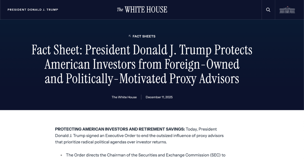 「米トランプ政権、議決権助言会社への圧力強化　「過激な環境アジェンダ」排除へ大統領令」のアイキャッチ画像